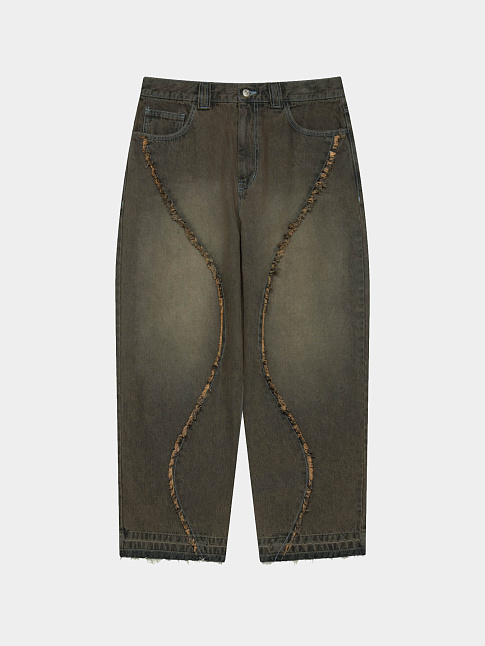 Джинсы CURVED RAW EDGE DENIM WIDE (размер S, цвет Коричневый)